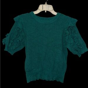 Teal Ruffle Sleeve Knit Blouse